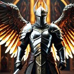 **A powerful warrior clad in shining plate armor, personalized with intricate designs, stands heroically. The warrior is equipped with a glowing sword and has large, ornate wings that signify prestige and power.  Dramatic lighting and a fantasy background.** (Focus on the armor and wings, emphasizing power and Polish pride)