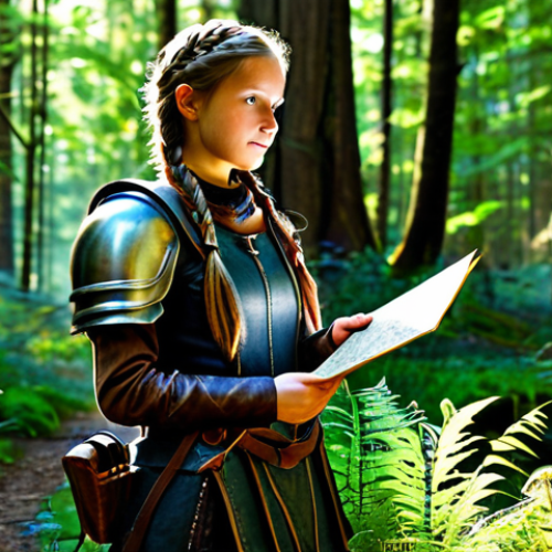 Home 19 Enchanted Forest Explorer**
"A young female adventurer with long, braided hair, fully clothed in practical leather armor and carrying a map, standing at the edge of a vibrant, sun-dappled forest filled with glowing mushrooms and strange plants, safe for work, appropriate content, family-friendly, perfect anatomy, correct proportions, natural pose, well-formed hands, proper finger count, professional, modest clothing, high quality."
**