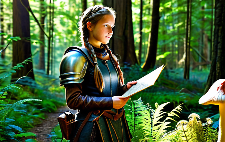 Enchanted Forest Explorer**
"A young female adventurer with long, braided hair, fully clothed in practical leather armor and carrying a map, standing at the edge of a vibrant, sun-dappled forest filled with glowing mushrooms and strange plants, safe for work, appropriate content, family-friendly, perfect anatomy, correct proportions, natural pose, well-formed hands, proper finger count, professional, modest clothing, high quality."
**